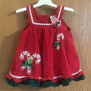 Rare, Too! Girls Red Corduroy Polka Dot Holiday‎ Jumper with Candy Canes 2T